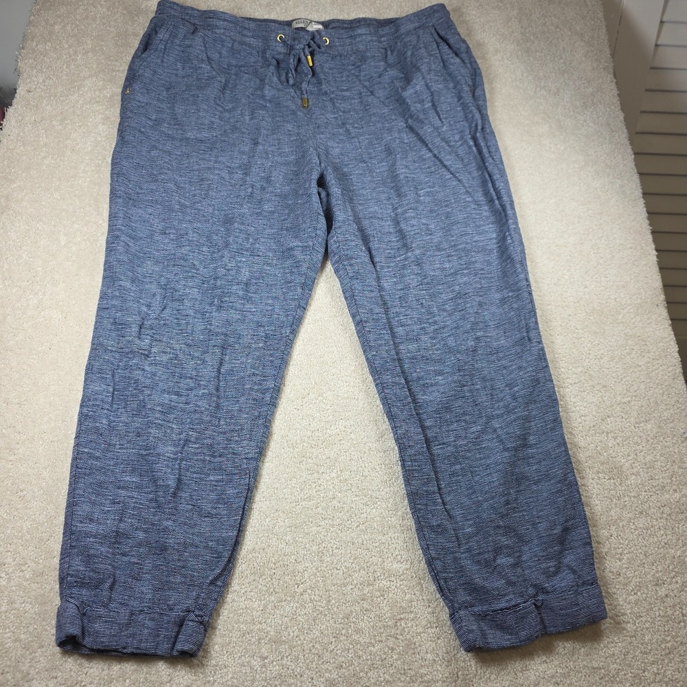 Ellen Tracy Pants Womens XL Blue Linen Blend Elastic Waist Drawstring Jogger